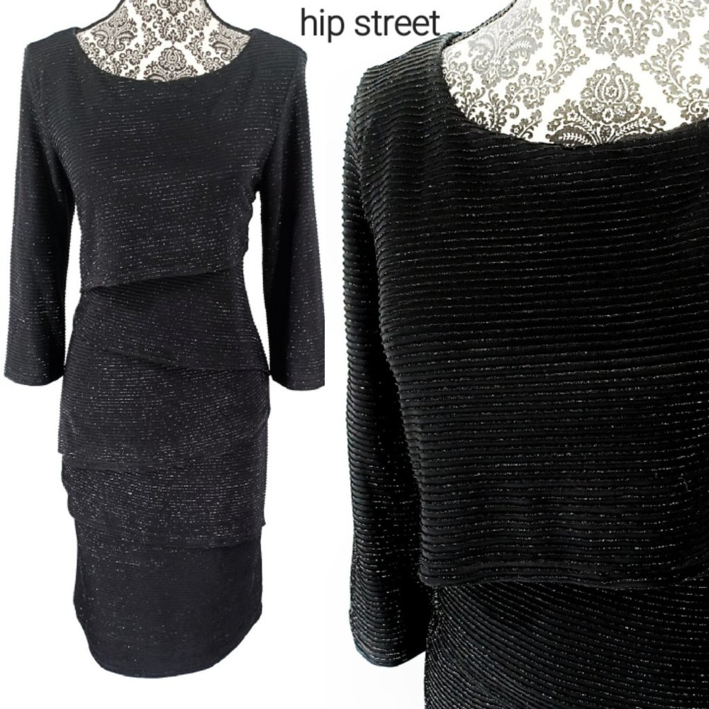 RONNI NICOLE Dress Mummy Panel Shiny Stripe Stretch Knit Day & Party 8